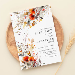 Burgundy Boho Fall Floral Foto Hochzeit Einladung