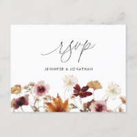 Burgundy Boho Fall Floral Wedding RSVP Post Card