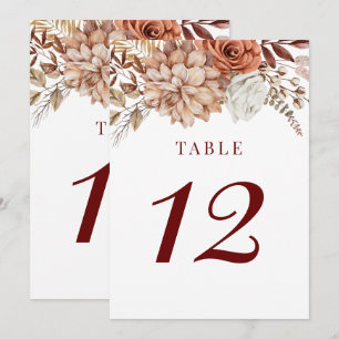 Burgundy Boho Fall Floral Wedding Tischnummer