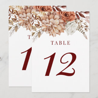 Burgundy Boho Fall Floral Wedding Tischnummer