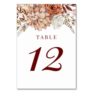 Burgundy Boho Fall Floral Wedding Tischnummer