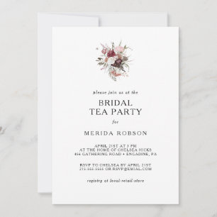 Burgundy Boho Floral Bridal Tee Party Einladung