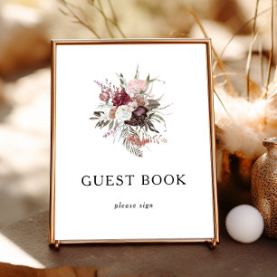 Burgundy Boho Floral Guest Book Sign Poster