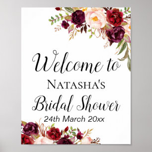 Burgundy Boho Floral Sign - Begrüßungszeichen Poster