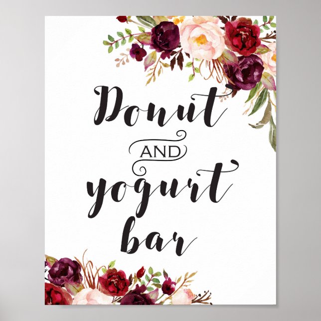 Burgundy Boho Floral Sign - Donut und Yogurt Bar Poster (Vorne)