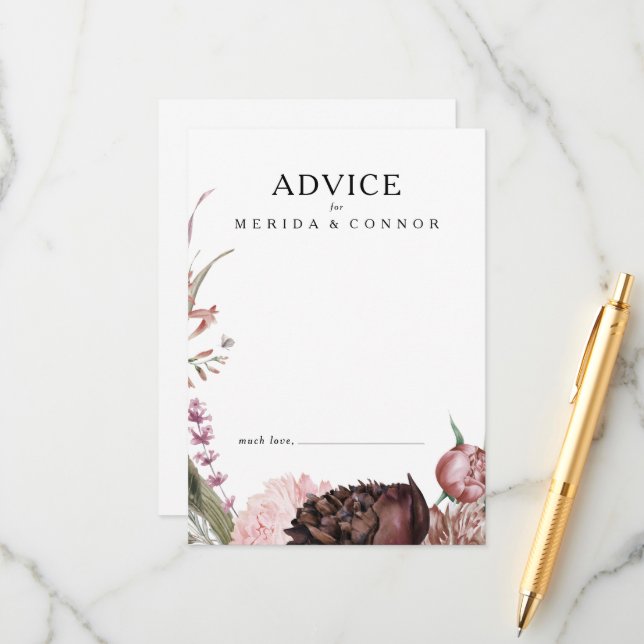 Burgundy Boho Floral Wedding Advice Card Hinweiskarte (Vorderseite/Rückseite Beispiel)