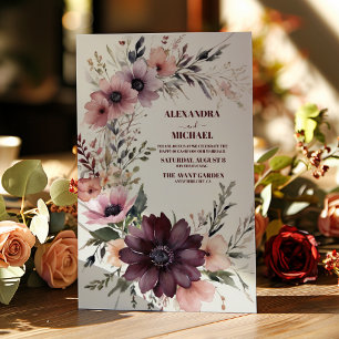 Burgundy Boho Floral Wedding Einladung