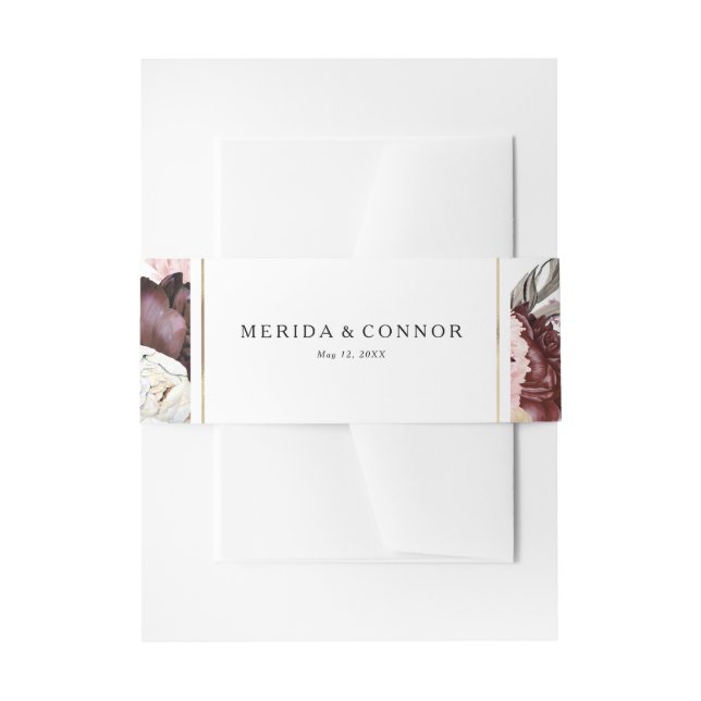 Burgundy Boho Floral Wedding Einladung Bly Band (Vorderseite Beispiel)