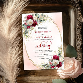 Burgundy Boho Floral Wedding Invitation Gold Frame Einladung