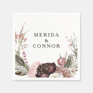 Burgundy Boho Floral Wedding Napkins Serviette