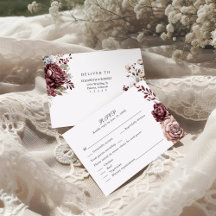 Burgundy Boho Floral Wedding RSVP Card