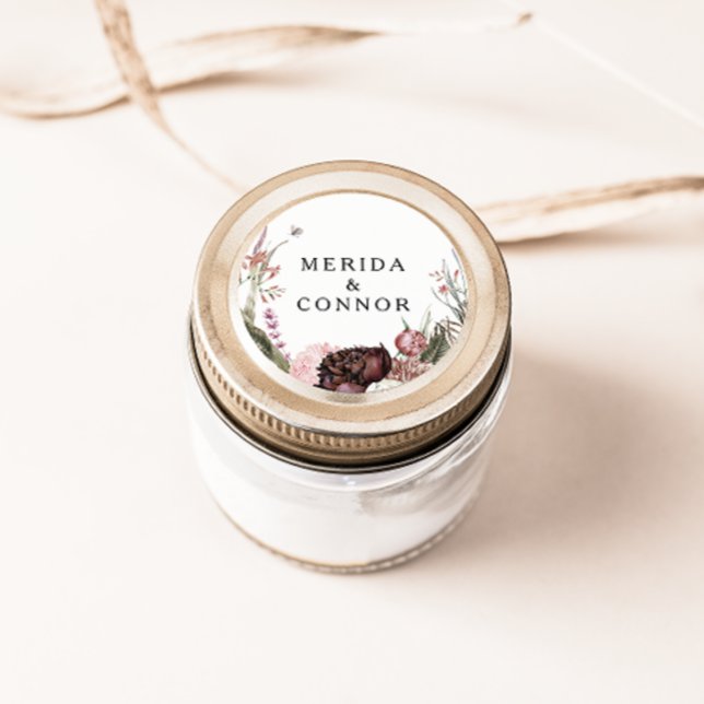 Burgundy Boho Floral Wedding Umschlag Aufklebers Runder Aufkleber (Von Creator hochgeladen)