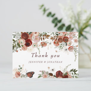 Burgundy Boho Gold Floral Watercolor Dankeskarte