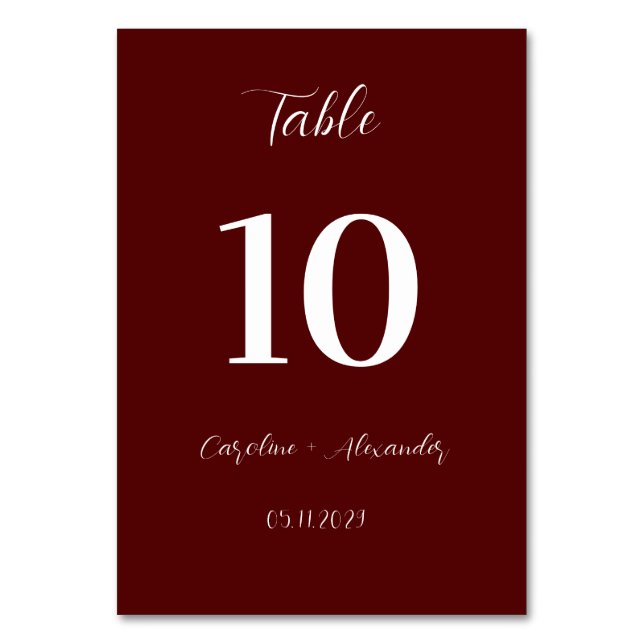 Burgundy Boho Modern Elegant Unique Wedding Tischnummer (Vorderseite)