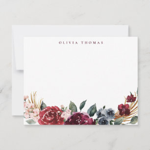 Burgundy boho personalisierte Blumengeschichten Mitteilungskarte