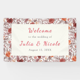 Burgundy Boho Rose Floral Pampas Grass Wedding Banner