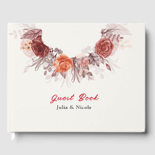 Burgundy Boho Rose Floral Pampas Grass Wedding Gästebuch