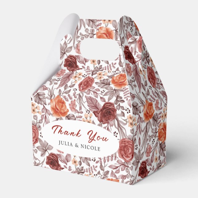 Burgundy Boho Rose Floral Pampas Grass Wedding Geschenkschachtel (Vorderseite)
