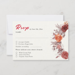Burgundy Boho Rose Floral Pampas Grass Wedding RSVP Karte