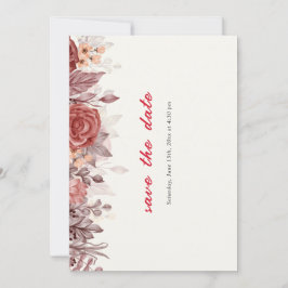Burgundy Boho Rose Floral Pampas Grass Wedding Save The Date