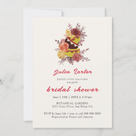 Burgundy Boho Rose Pampas Lemon Tea Brautparty Einladung