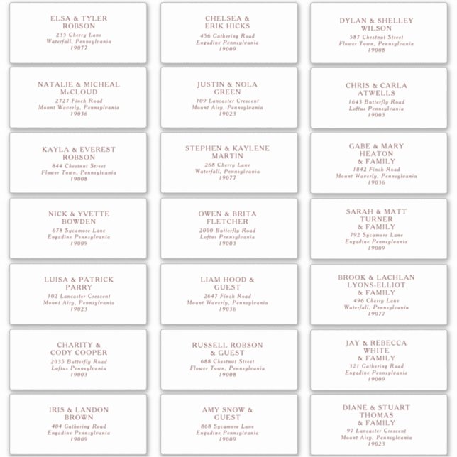 Burgundy Boho Wedding Guest Address Labels (Vorderseite)