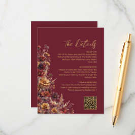 Burgundy Boho Wildflowers QR Code Wedding Details Begleitkarte