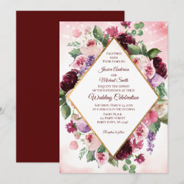 Burgundy Boho Wine Water color Blumenkarte Einladung