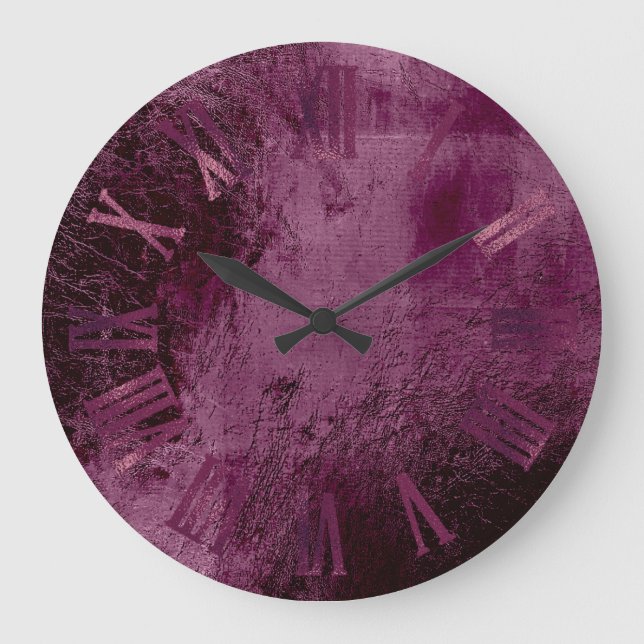 Burgundy Bordeaux Metallic Minimal römische Zahlen Große Wanduhr (Vorderseite)