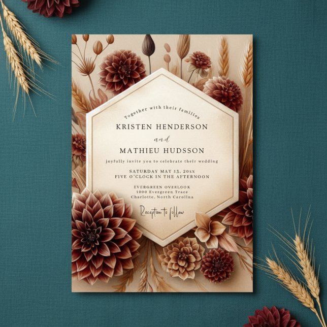 Burgundy Botanical Rustic Wedding Einladung (Von Creator hochgeladen)