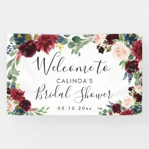 Burgundy Bouquet Brautparty Welcome Square Banner