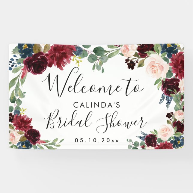 Burgundy Bouquet | Brautparty Welcome Square Banner (Horizontal)