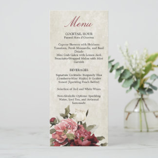 Burgundy Bouquet Empfang Menu Card Menükarte