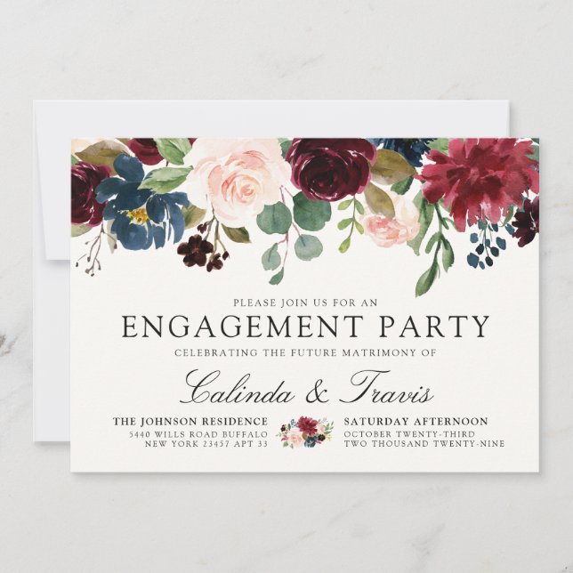Burgundy Bouquet | Engagement Einladung (Vorderseite)