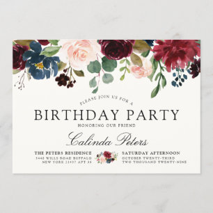Burgundy Bouquet   Floral Birthday Party Einladung