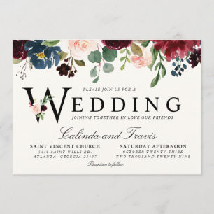 Burgundy Bouquet   Floral   Hochzeitstypografie Einladung