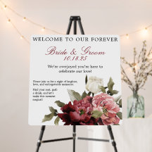 Burgundy Bouquet Foam Wedding Willkommenszeichen