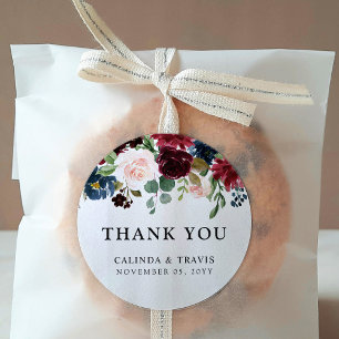 Burgundy Bouquet   Hochzeit   Vielen Dank Runder Aufkleber