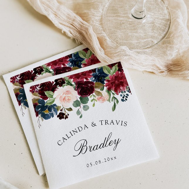 Burgundy Bouquet | Hochzeitscocktail Serviette (Von Creator hochgeladen)