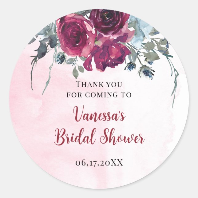 Burgundy-Bouquets Runder Aufkleber (Vorderseite)