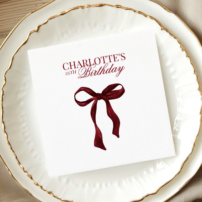 Burgundy Bow Birthday Serviette (Von Creator hochgeladen)