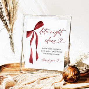 Burgundy Bow Brautparty Date Night Idea signieren Poster