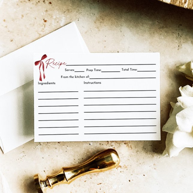 Burgundy Bow Brautparty Rezept Card Begleitkarte (Von Creator hochgeladen)