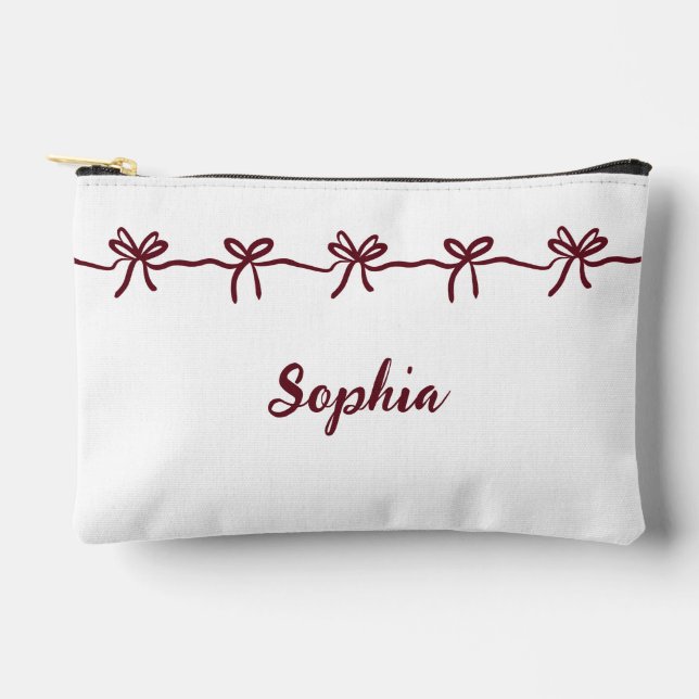 Burgundy Bow Bridesmaid Moderne Skriptreise Zubehörtasche (Vorderseite)