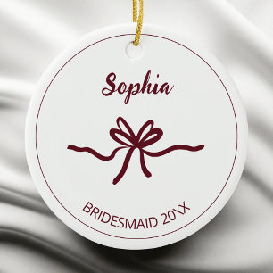 Burgundy Bow White Modern Bridesmaid Name Jahr Keramik Ornament