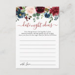 Burgundy Brautparty Date Night Ideale Anleitung Ka Hinweiskarte<br><div class="desc">Burgundy Navy Blush Blues Brautparty Datum Night Idea Advice Card.</div>