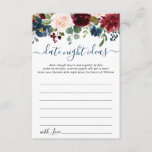 Burgundy Brautparty Date Night Ideale Anleitung Ka Hinweiskarte<br><div class="desc">Burgundy Navy Blush Blues Brautparty Datum Night Idea Advice Card.</div>