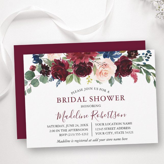 Burgundy-Brautparty Einladung (Customize to change text size, color, style or to change color of back of card.)