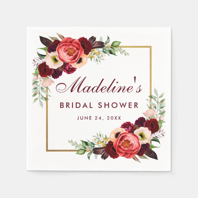 Burgundy-Brautparty Serviette (Vorderseite)