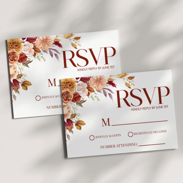 Burgundy Brown Fall Autumn Elegant Wedding RSVP Karte (Von Creator hochgeladen)